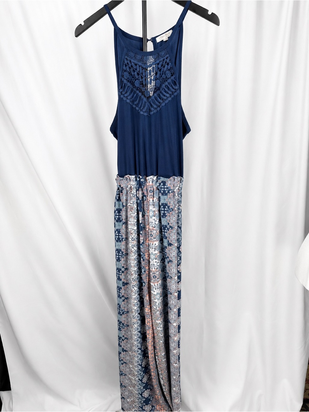 Ultra Flirt XL Navy Crochet Paisley Wide Leg Jumpsuit
